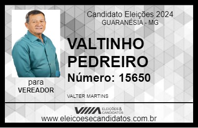 Candidato VALTINHO PEDREIRO 2024 - GUARANÉSIA - Eleições