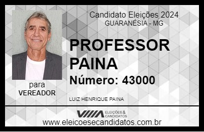 Candidato PROFESSOR PAINA 2024 - GUARANÉSIA - Eleições