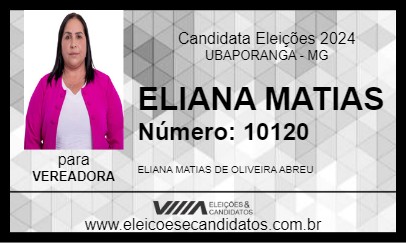 Candidato ELIANA MATIAS 2024 - UBAPORANGA - Eleições