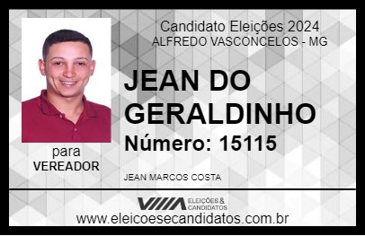 Candidato JEAN DO GERALDINHO 2024 - ALFREDO VASCONCELOS - Eleições