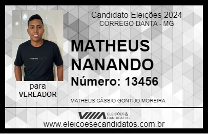 Candidato MATHEUS NANANDO 2024 - CÓRREGO DANTA - Eleições