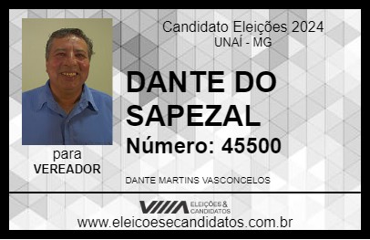 Candidato DANTE DO SAPEZAL 2024 - UNAÍ - Eleições