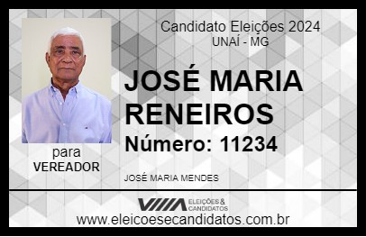 Candidato JOSÉ MARIA RENEIROS 2024 - UNAÍ - Eleições