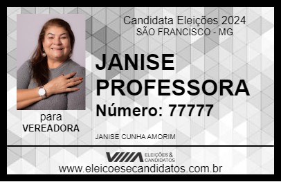 Candidato JANISE PROFESSORA 2024 - SÃO FRANCISCO - Eleições