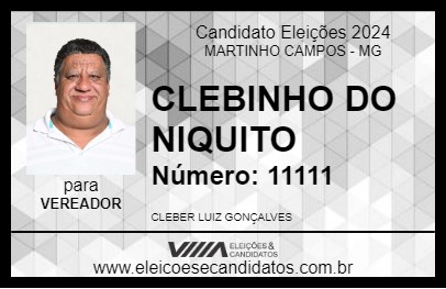 Candidato CLEBINHO DO NIQUITO 2024 - MARTINHO CAMPOS - Eleições