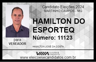 Candidato HAMILTON DO ESPORTEQ 2024 - MARTINHO CAMPOS - Eleições