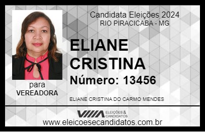 Candidato ELIANE CRISTINA 2024 - RIO PIRACICABA - Eleições