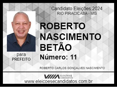 Candidato ROBERTO NASCIMENTO BETÃO 2024 - RIO PIRACICABA - Eleições