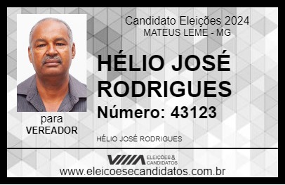 Candidato HÉLIO JOSÉ RODRIGUES 2024 - MATEUS LEME - Eleições