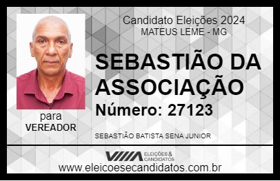 Candidato SEBASTIÃO DA ASSOCIAÇÃO 2024 - MATEUS LEME - Eleições