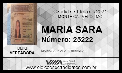 Candidato MARIA SARA 2024 - MONTE CARMELO - Eleições