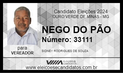 Candidato NEGO DO PÃO 2024 - OURO VERDE DE MINAS - Eleições