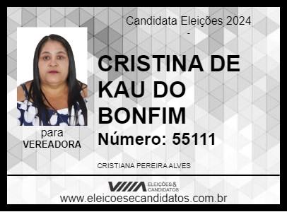 Candidato CRISTINA DE KAU DO BONFIM 2024 - RIO PARDO DE MINAS - Eleições