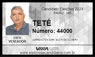 Candidato TETÉ 2024 - PAVÃO - Eleições