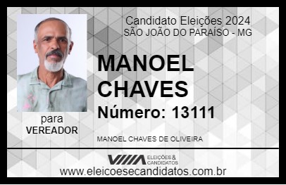 Candidato MANOEL CHAVES 2024 - SÃO JOÃO DO PARAÍSO - Eleições