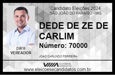 Candidato DEDE DE ZE DE CARLIM 2024 - SÃO JOÃO DO PARAÍSO - Eleições