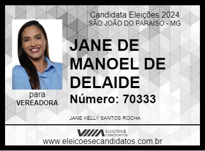 Candidato JANE DE MANOEL DE DELAIDE 2024 - SÃO JOÃO DO PARAÍSO - Eleições