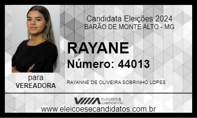 Candidato RAYANNE 2024 - BARÃO DE MONTE ALTO - Eleições