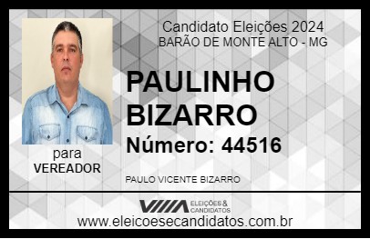 Candidato PAULINHO BIZARRO 2024 - BARÃO DE MONTE ALTO - Eleições