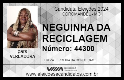 Candidato NEGUINHA DA RECICLAGEM 2024 - COROMANDEL - Eleições