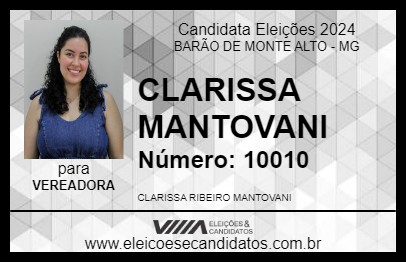 Candidato CLARISSA MANTOVANI 2024 - BARÃO DE MONTE ALTO - Eleições