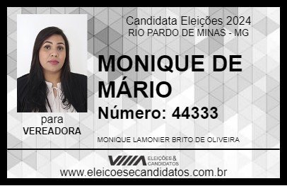 Candidato MONIQUE DE MÁRIO 2024 - RIO PARDO DE MINAS - Eleições