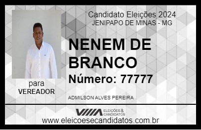 Candidato NENEM DE BRANCO 2024 - JENIPAPO DE MINAS - Eleições