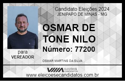 Candidato OSMAR DE TONE NILO 2024 - JENIPAPO DE MINAS - Eleições