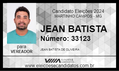 Candidato JEAN BATISTA 2024 - MARTINHO CAMPOS - Eleições