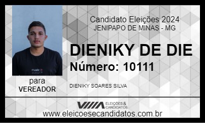 Candidato DIENIKY DE DIE 2024 - JENIPAPO DE MINAS - Eleições