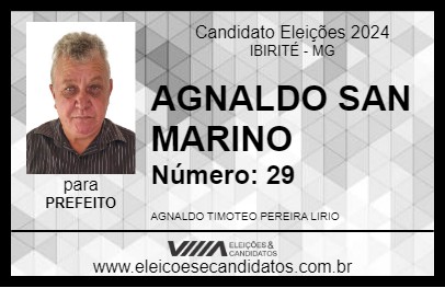 Candidato AGNALDO SAN MARINO 2024 - IBIRITÉ - Eleições