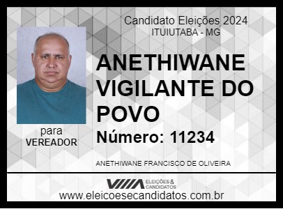 Candidato ANETHIWANE VIGILANTE DO POVO 2024 - ITUIUTABA - Eleições