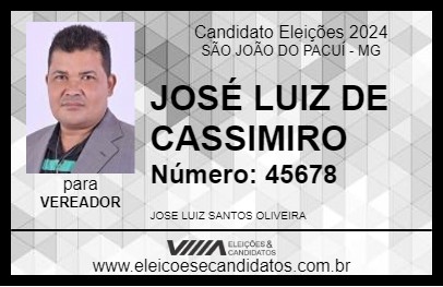 Candidato JOSÉ LUIZ DE CASSIMIRO 2024 - SÃO JOÃO DO PACUÍ - Eleições