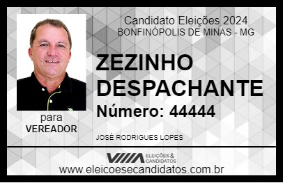 Candidato ZEZINHO DESPACHANTE 2024 - BONFINÓPOLIS DE MINAS - Eleições