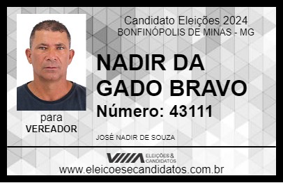 Candidato NADIR DA GADO BRAVO 2024 - BONFINÓPOLIS DE MINAS - Eleições