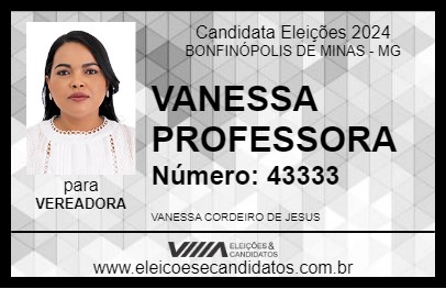 Candidato VANESSA PROFESSORA 2024 - BONFINÓPOLIS DE MINAS - Eleições