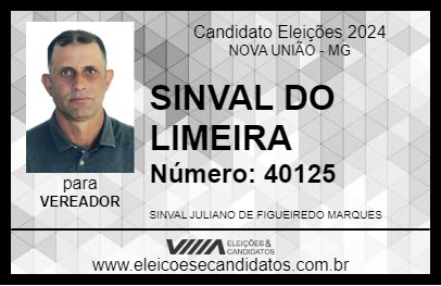 Candidato SINVAL DO LIMEIRA  2024 - NOVA UNIÃO - Eleições