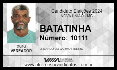 Candidato BATATINHA  2024 - NOVA UNIÃO - Eleições