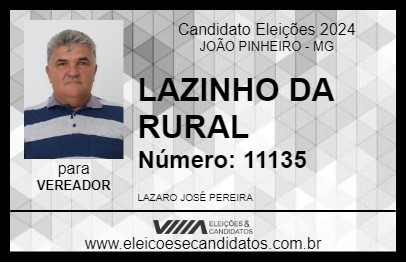 Candidato LAZINHO DA RURAL 2024 - JOÃO PINHEIRO - Eleições