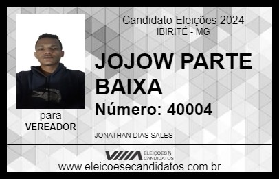 Candidato JOJOW PARTE BAIXA 2024 - IBIRITÉ - Eleições