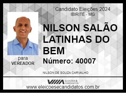 Candidato NILSON SALÃO LATINHAS DO BEM 2024 - IBIRITÉ - Eleições