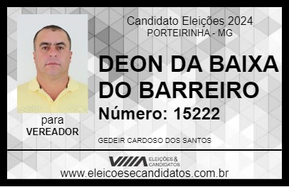 Candidato DEON DA BAIXA DO BARREIRO 2024 - PORTEIRINHA - Eleições