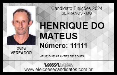 Candidato HENRIQUE DO MATEUS 2024 - SERRANOS - Eleições