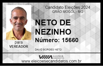 Candidato NETO DE NEZINHO 2024 - GRÃO MOGOL - Eleições