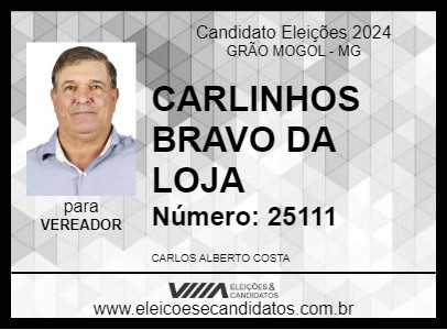 Candidato CARLINHOS BRAVO DA LOJA 2024 - GRÃO MOGOL - Eleições