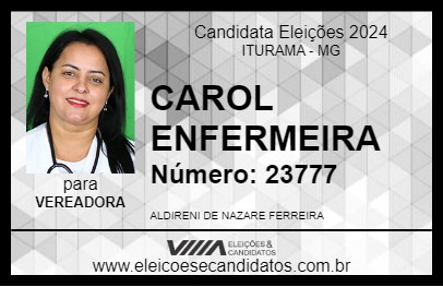 Candidato CAROL ENFERMEIRA 2024 - ITURAMA - Eleições