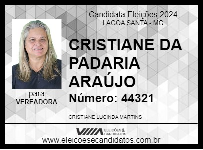 Candidato CRISTIANE DA PADARIA ARAÚJO 2024 - LAGOA SANTA - Eleições