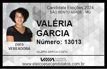 Candidato VALÉRIA GARCIA 2024 - SÃO BENTO ABADE - Eleições