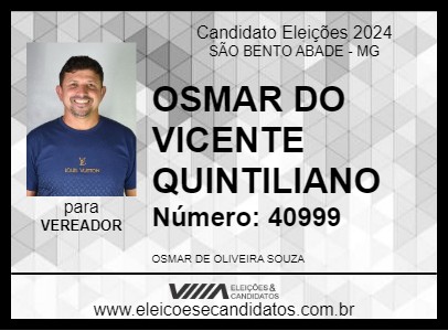 Candidato OSMAR DO VICENTE QUINTILIANO 2024 - SÃO BENTO ABADE - Eleições