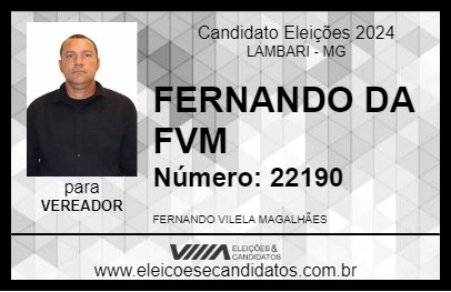 Candidato FERNANDO DA FVM 2024 - LAMBARI - Eleições